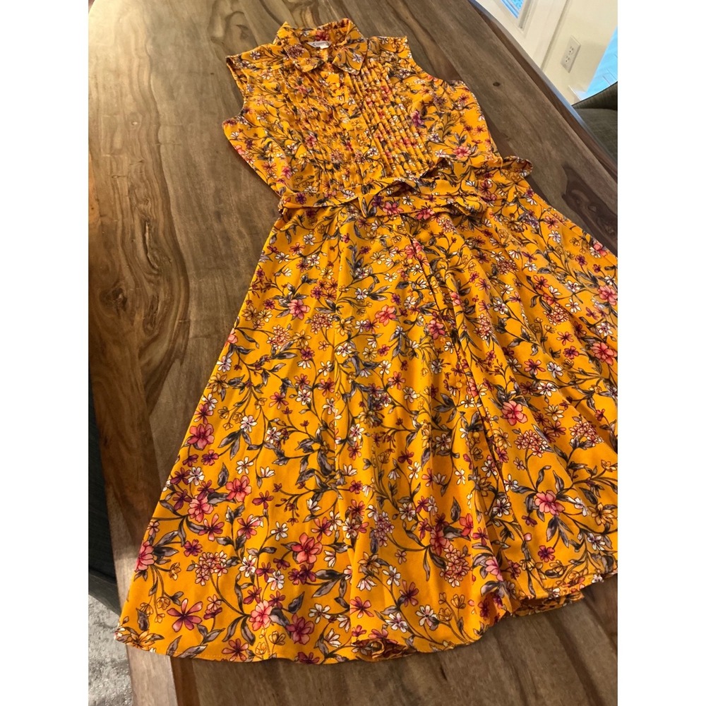 Nanette Nanette Lepore Floral Midi‎ Dress 6 Mustard Yellow Pleated Fit Flare - Picture 16 of 16
